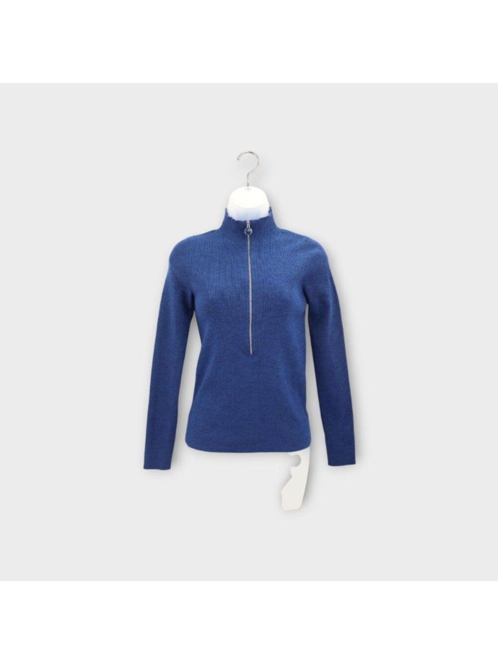 Wilfred Aritzia Blue Ribbed Knit Quarter Zip Mock Neck Sweater Size S